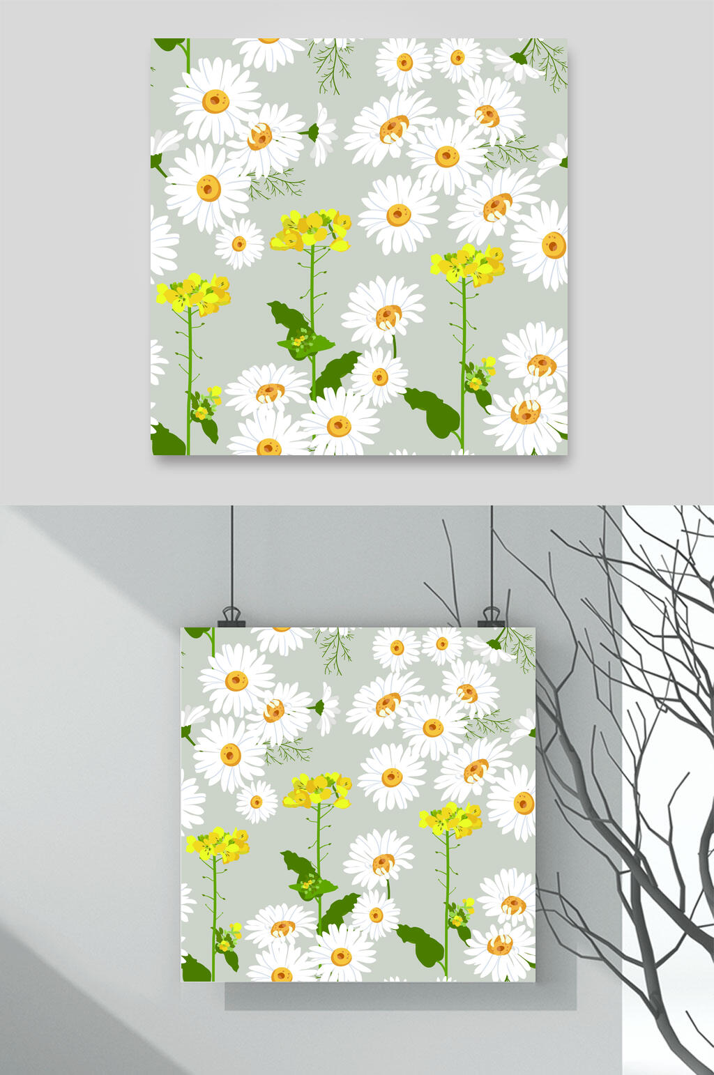 清新淡雅植物雏菊花纹底图素材元素素材