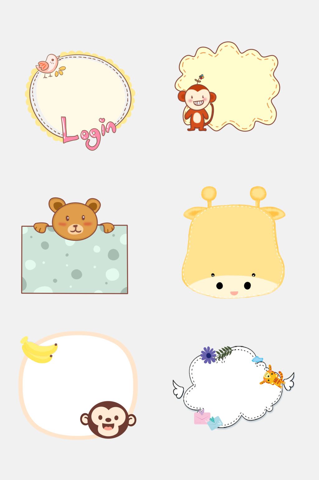卡通动物气泡标签书签边框免抠素材