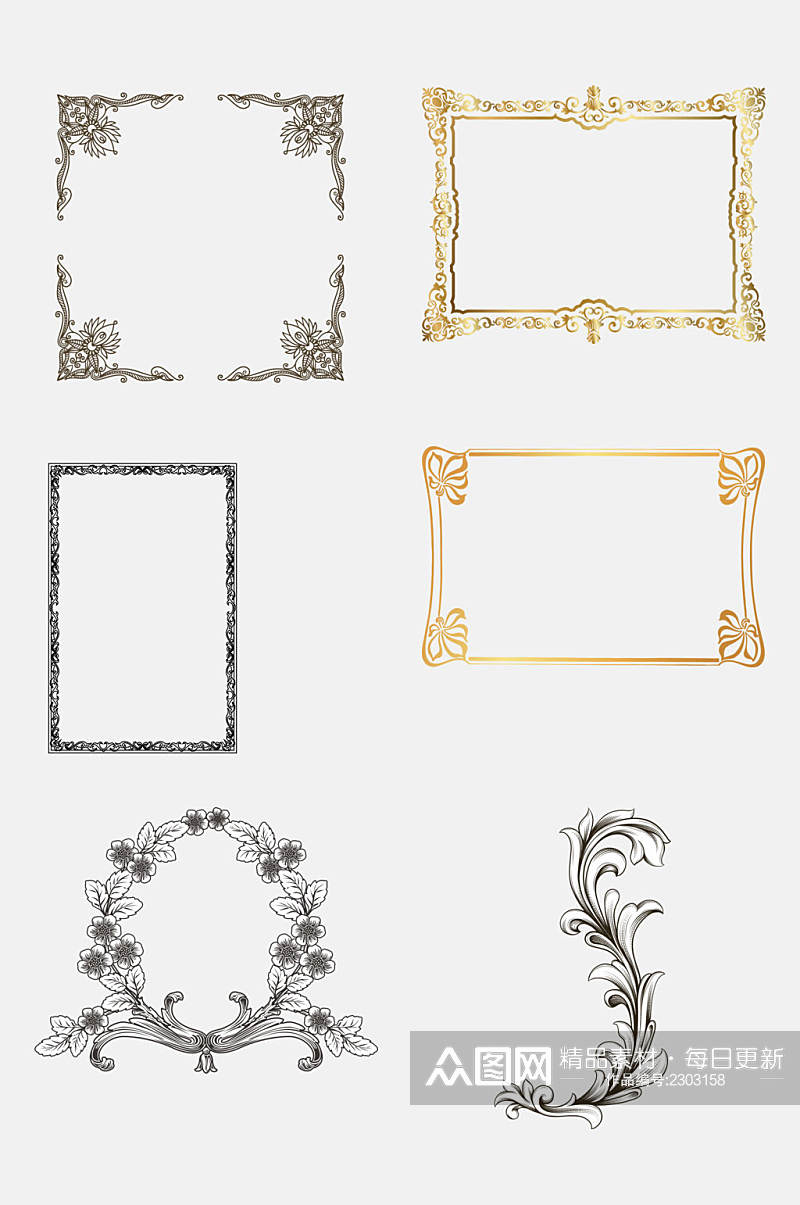 创意欧式复古花纹表框分割线免抠素材素材
