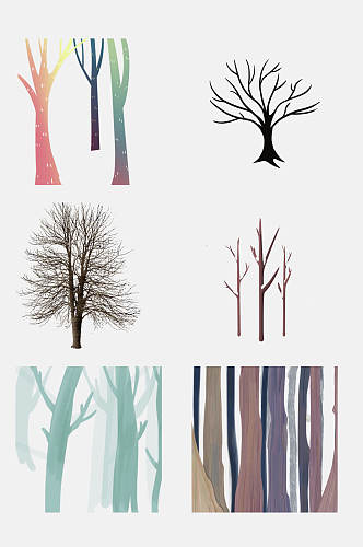 炫彩森林树枝树干免抠元素