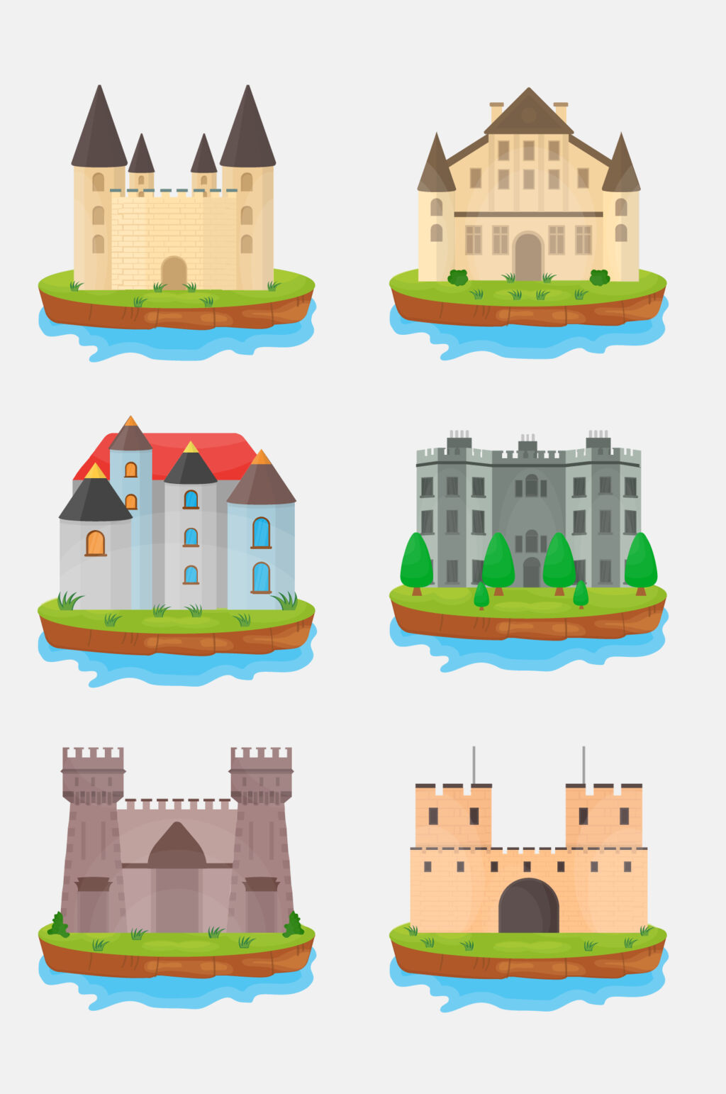 水彩卡通建筑城堡免抠元素