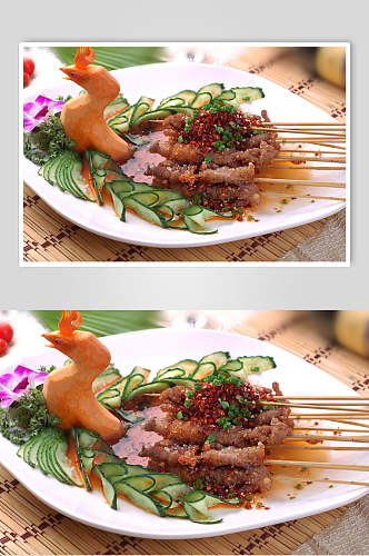 孔雀羊肉串美食图片