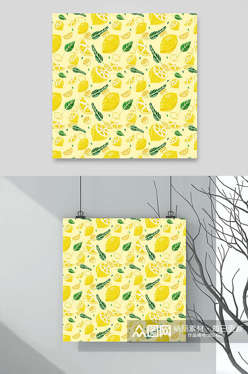 黄色柠檬水果图案素材素材