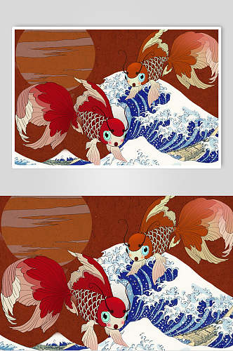 红色日本浮世绘插画素材
