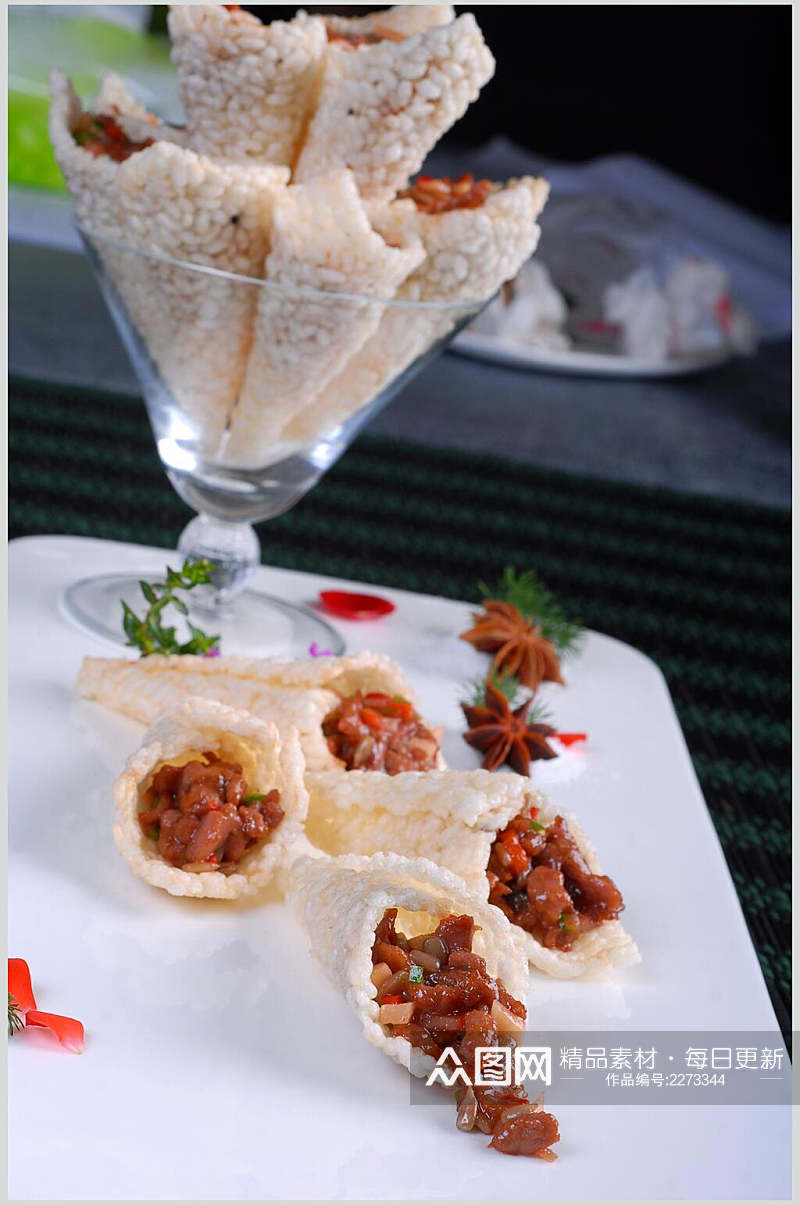 水晶锅巴卷餐饮食品图片素材
