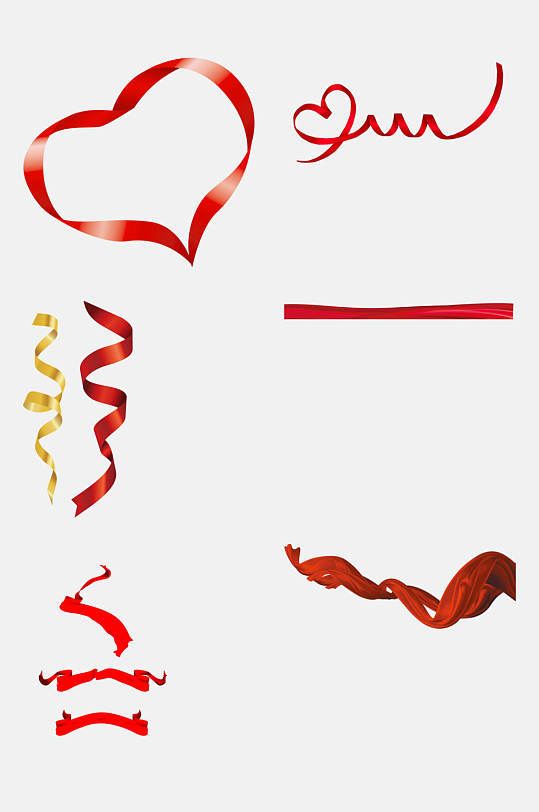 红色创意丝带绸带免抠元素