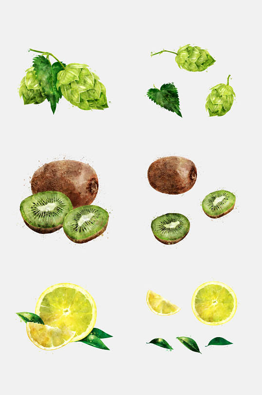 清新水彩绿色蔬果免抠元素