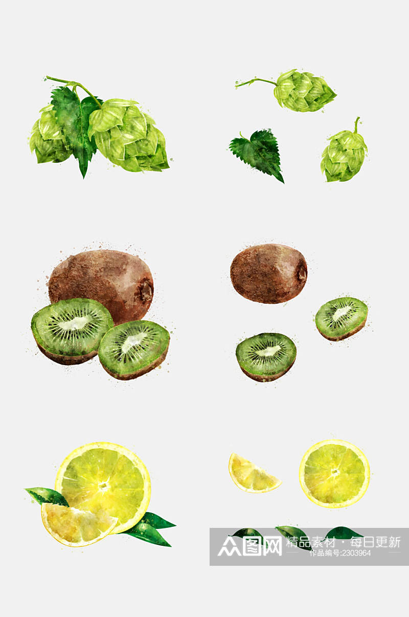 清新水彩绿色蔬果免抠元素素材