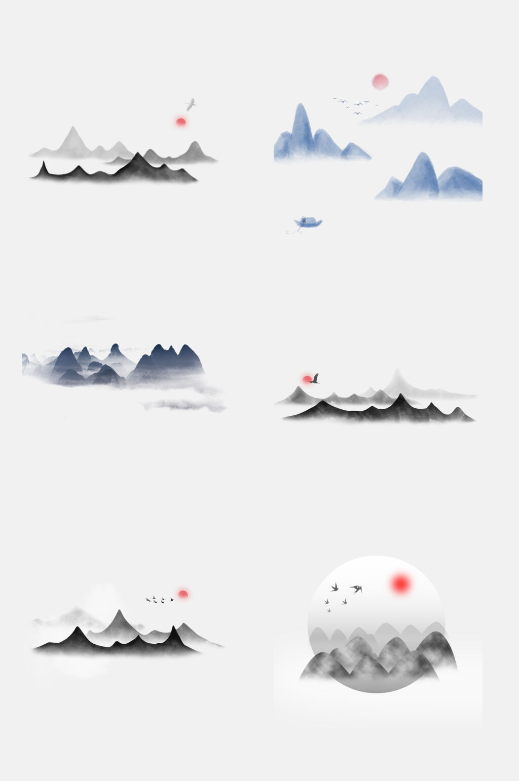 水墨中国风国画山水免抠素材