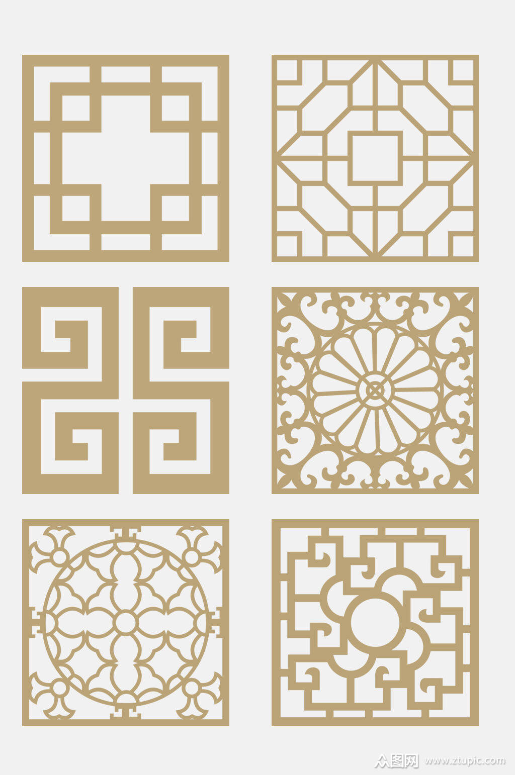 金色大气精美古代方形图案免抠元素素材