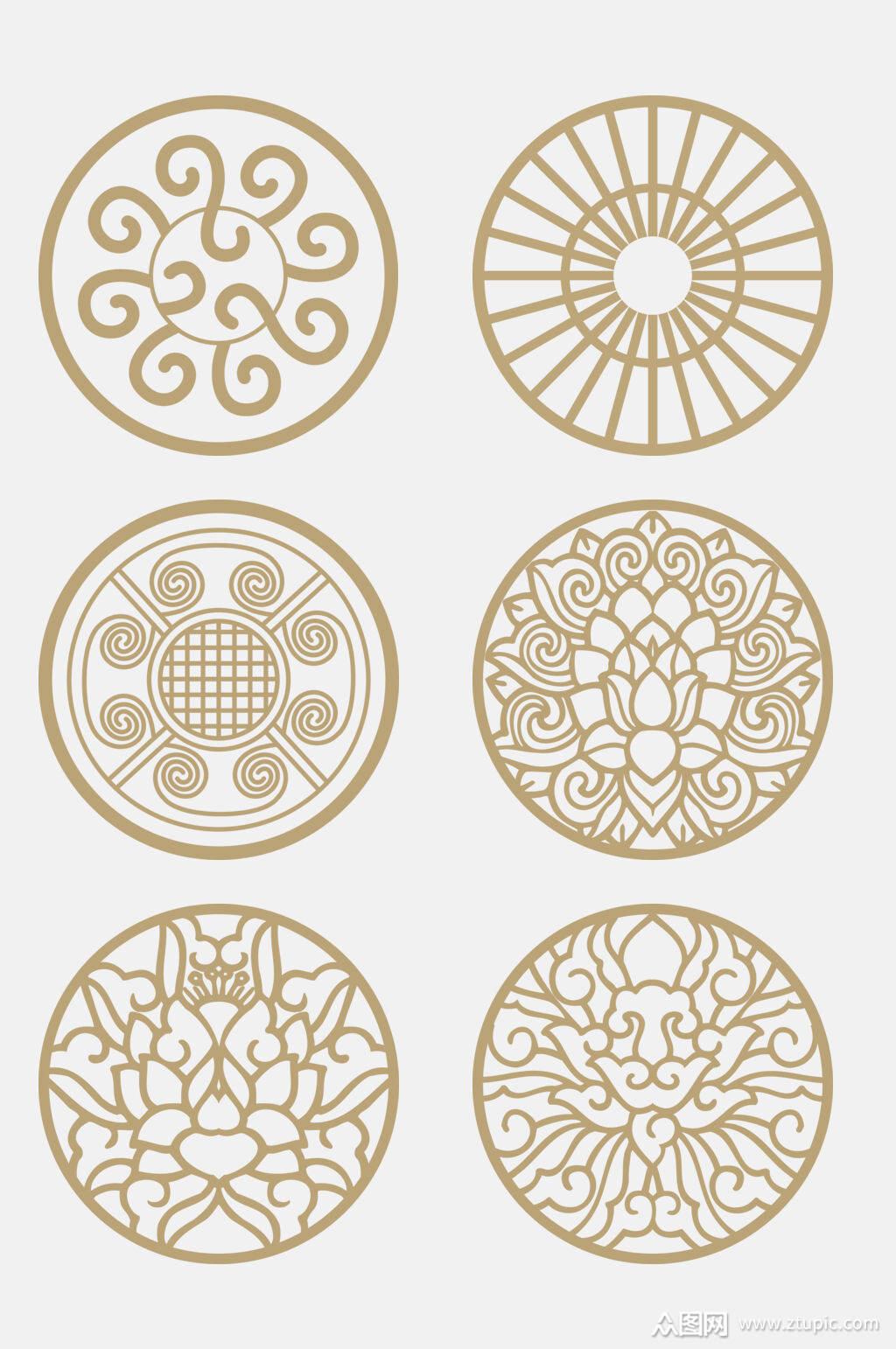 中式金色精美古代圆形图案免抠元素素材