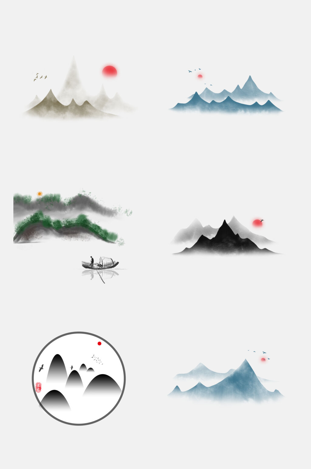 水墨中国风国画山水免抠设计素材素材