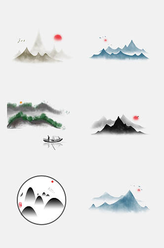 水墨中国风国画山水免抠设计素材