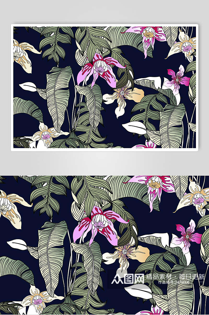 手绘芭蕉叶植物花卉背景设计素材素材