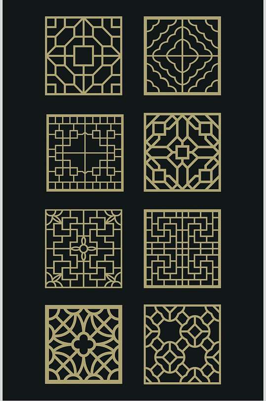 中式方形古代花纹素材