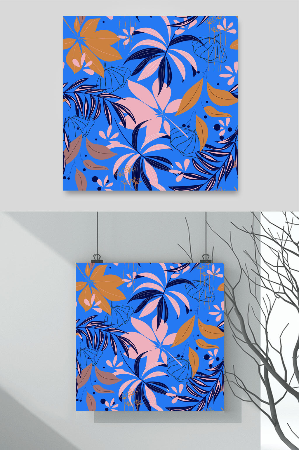 蓝植物树叶花卉底纹素材素材