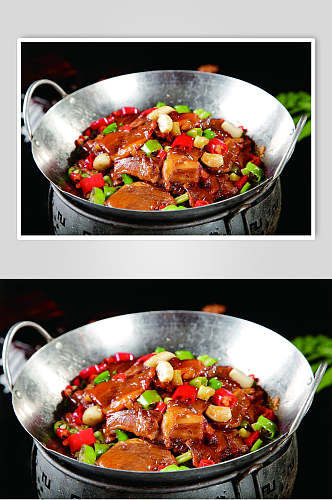 香辣干锅带皮驴肉食品摄影图片