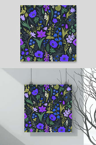 蓝紫色复古花卉背景素材
