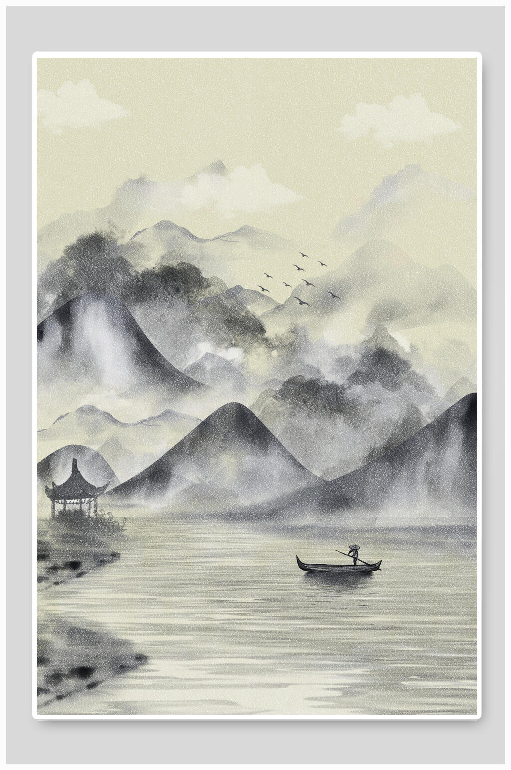 复古中国风山水插画素材素材