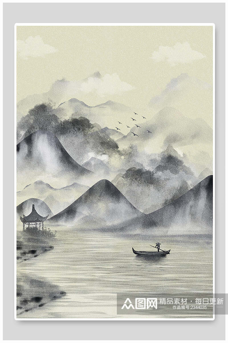 复古中国风山水插画素材素材