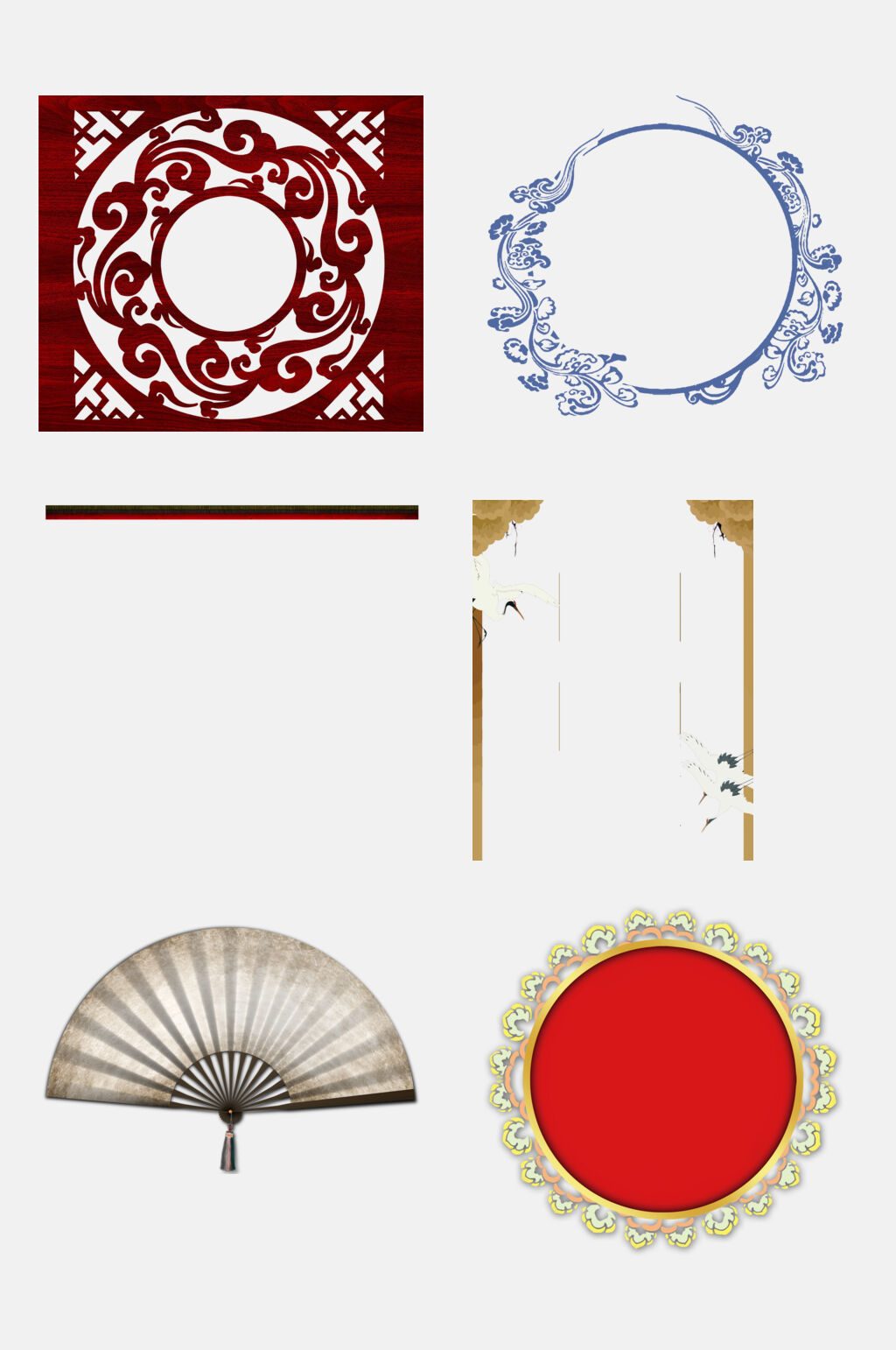 中式古风扇子边框免抠元素素材
