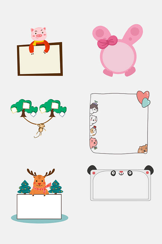 清新可爱卡通动物标签书签边框免抠素材