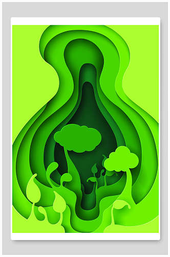 绿色时尚剪纸风森林树木背景素材