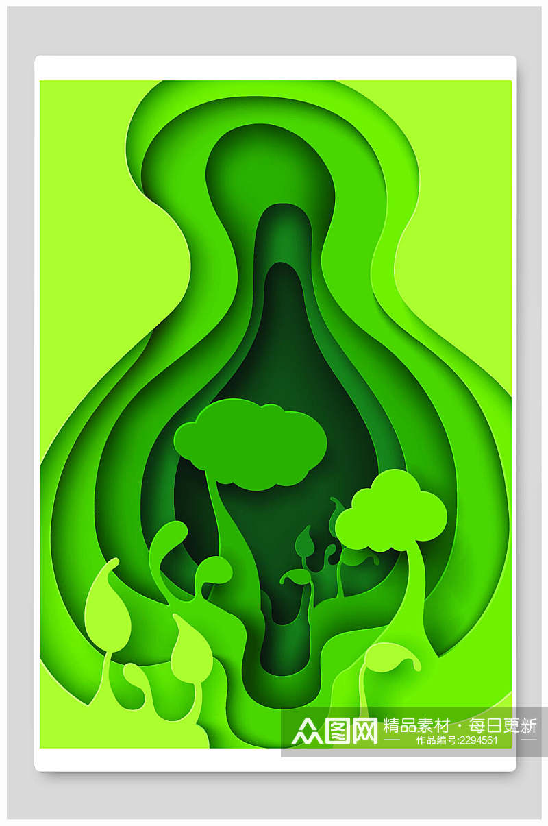 绿色时尚剪纸风森林树木背景素材素材
