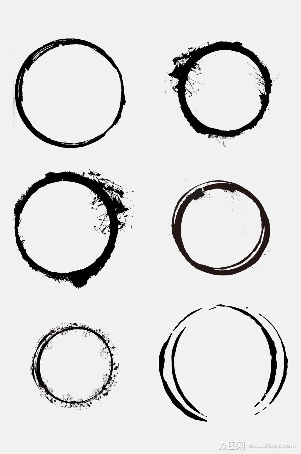 极简黑色中国风水墨圆环免抠素材