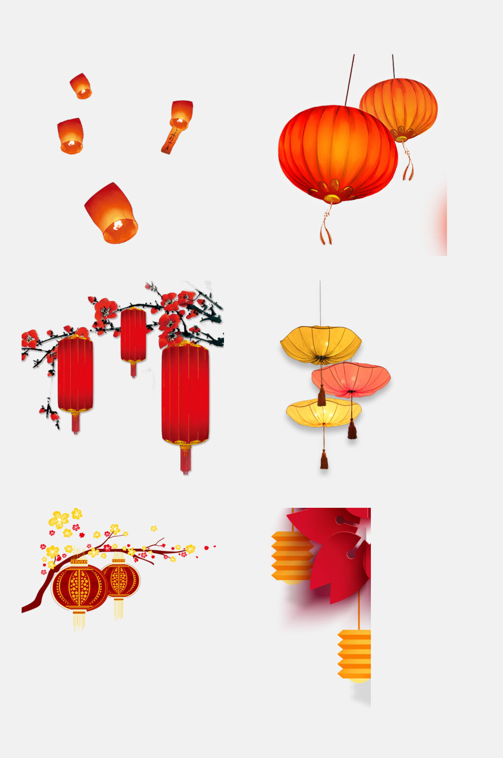 中国风红色水彩灯笼免抠元素素材