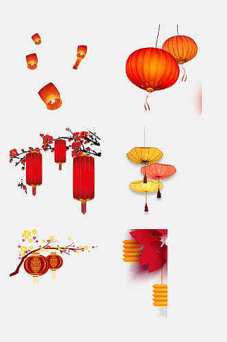 中国风红色水彩灯笼免抠元素