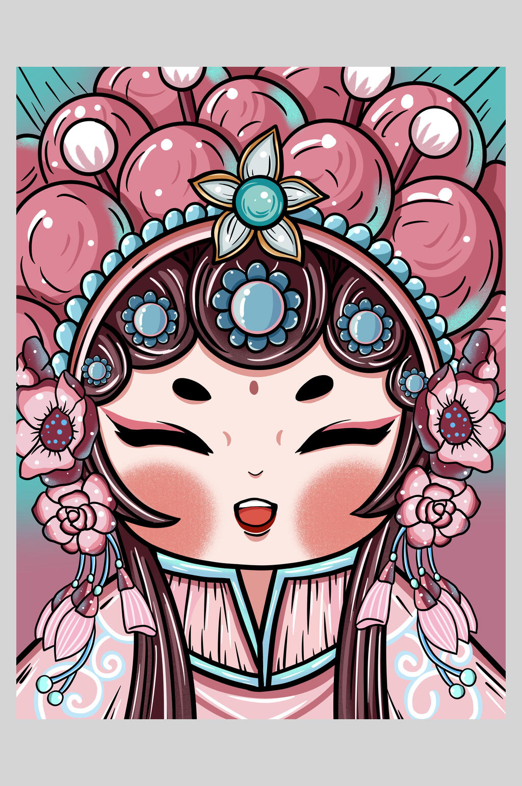 粉色中式京剧插画素材素材