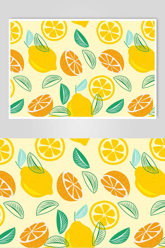 手绘叶子柠檬水果图案素材