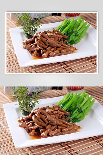 菜心茶树菇炒牛肉食品高清图片