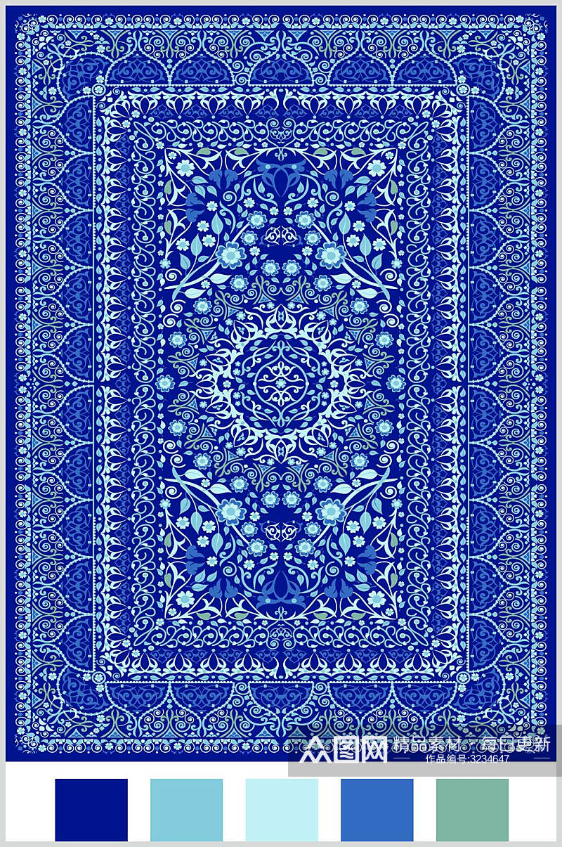 蓝色地毯图案素材素材