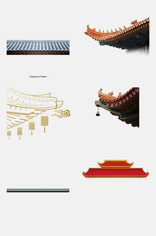 手绘中国风中式建筑屋檐免抠素材