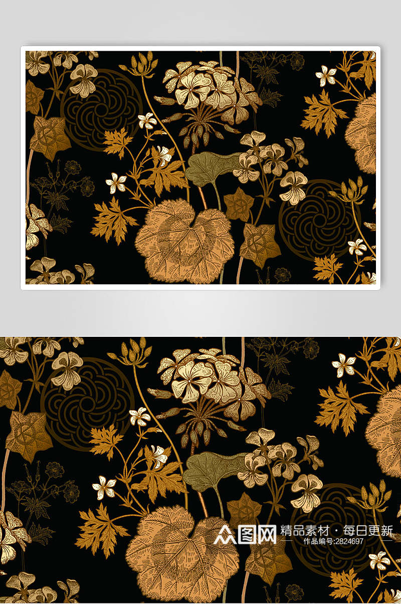 黑金花卉图案素材元素素材