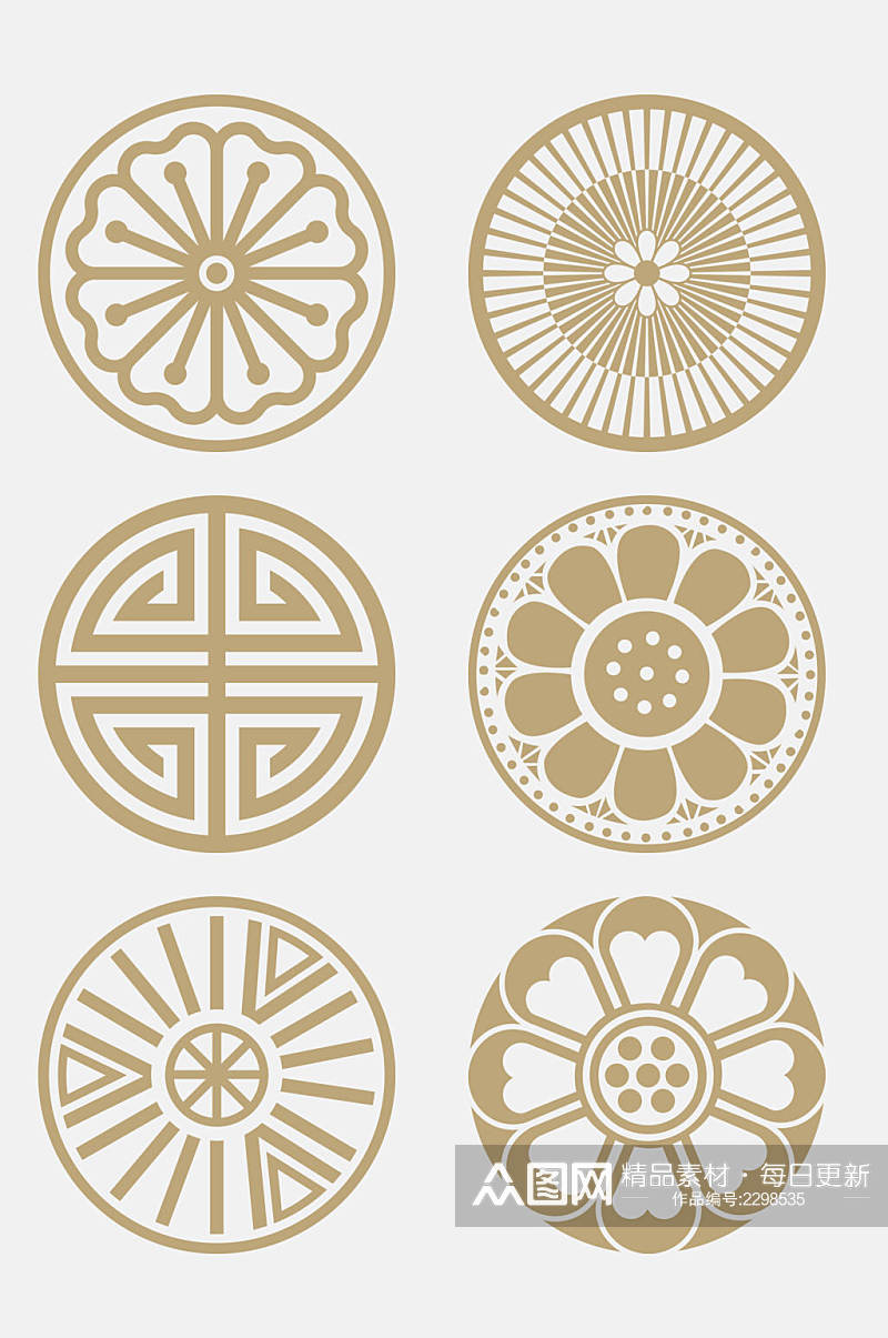 中式金色大气古代圆形图案免抠元素素材