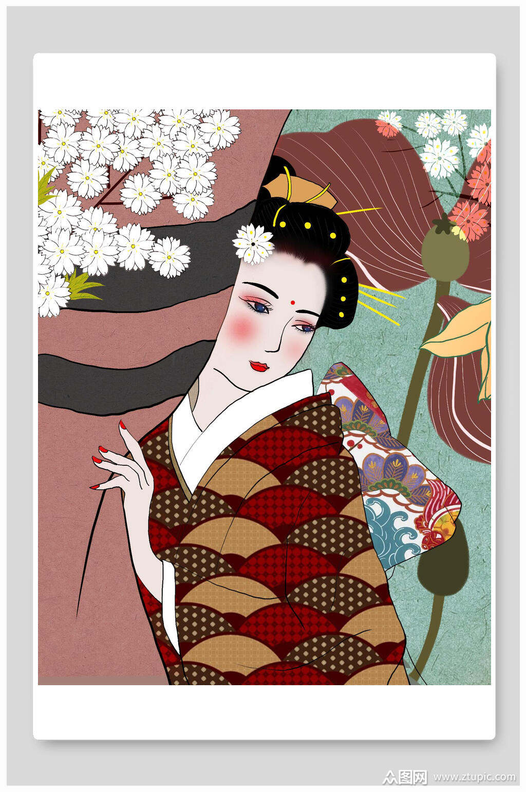 古风日系日本浮世绘插画