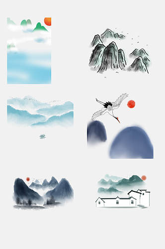 中国风国画山水免抠素材