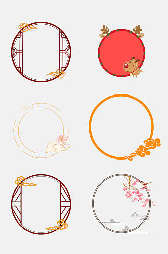 简约中式圆形中国风窗格花纹免抠素材