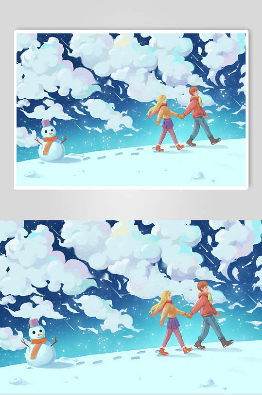 唯美浪漫情侣相识相恋情侣插画