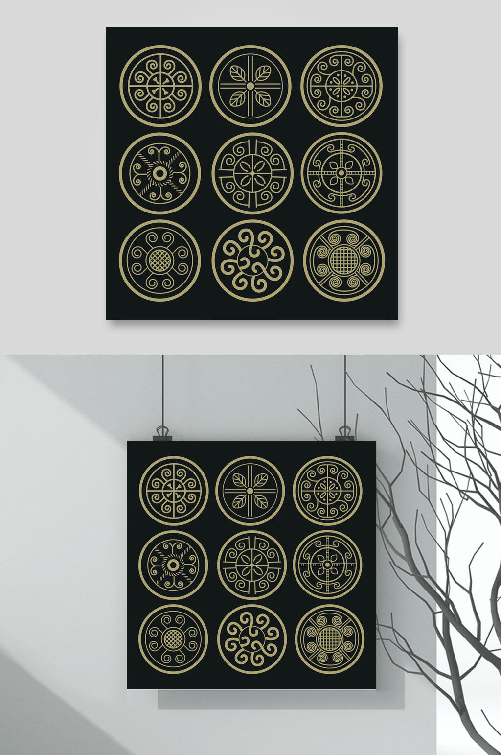 黑金圆形古代花纹设计素材素材