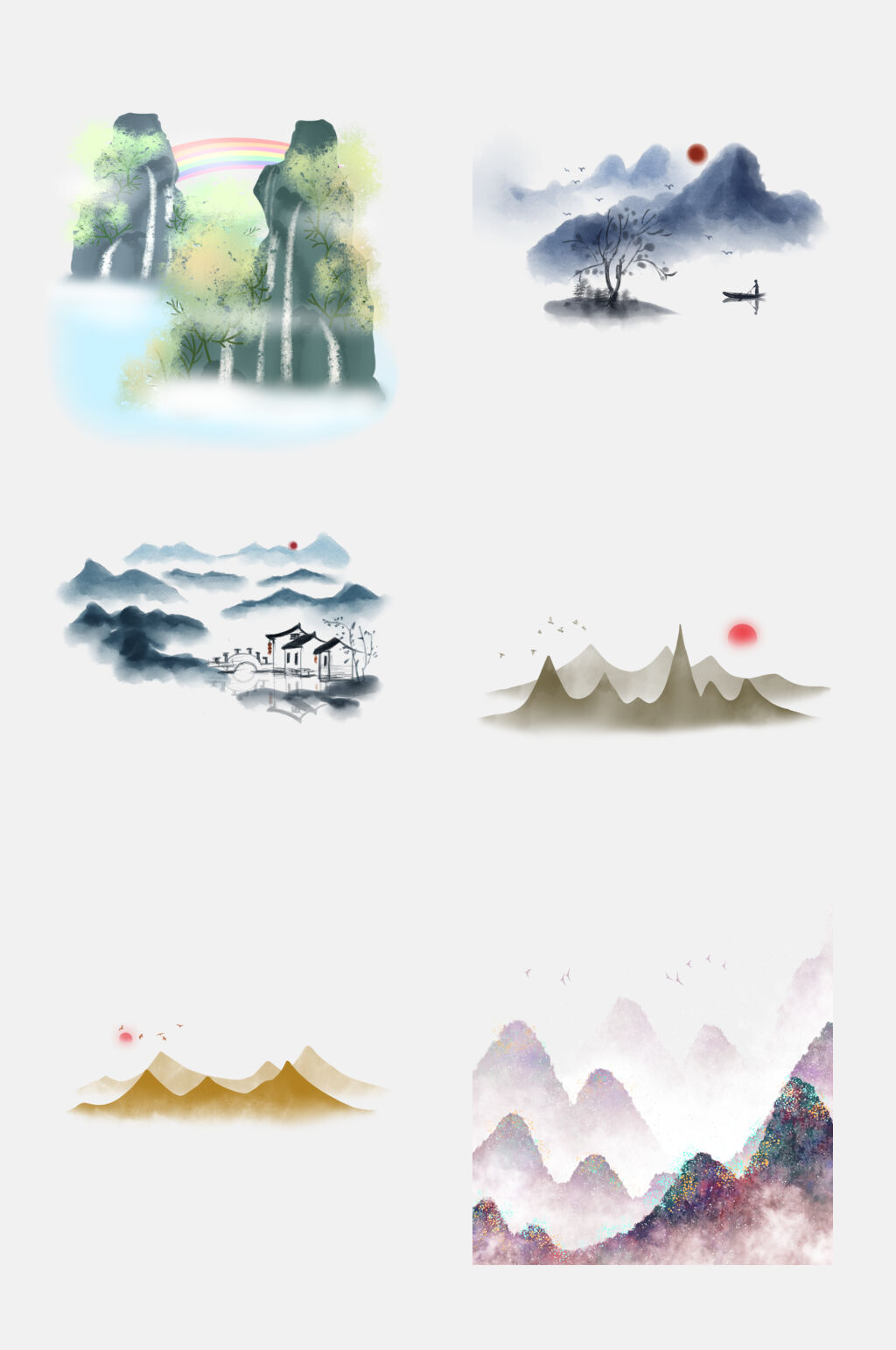 中国风国画山水景观免抠素材素材