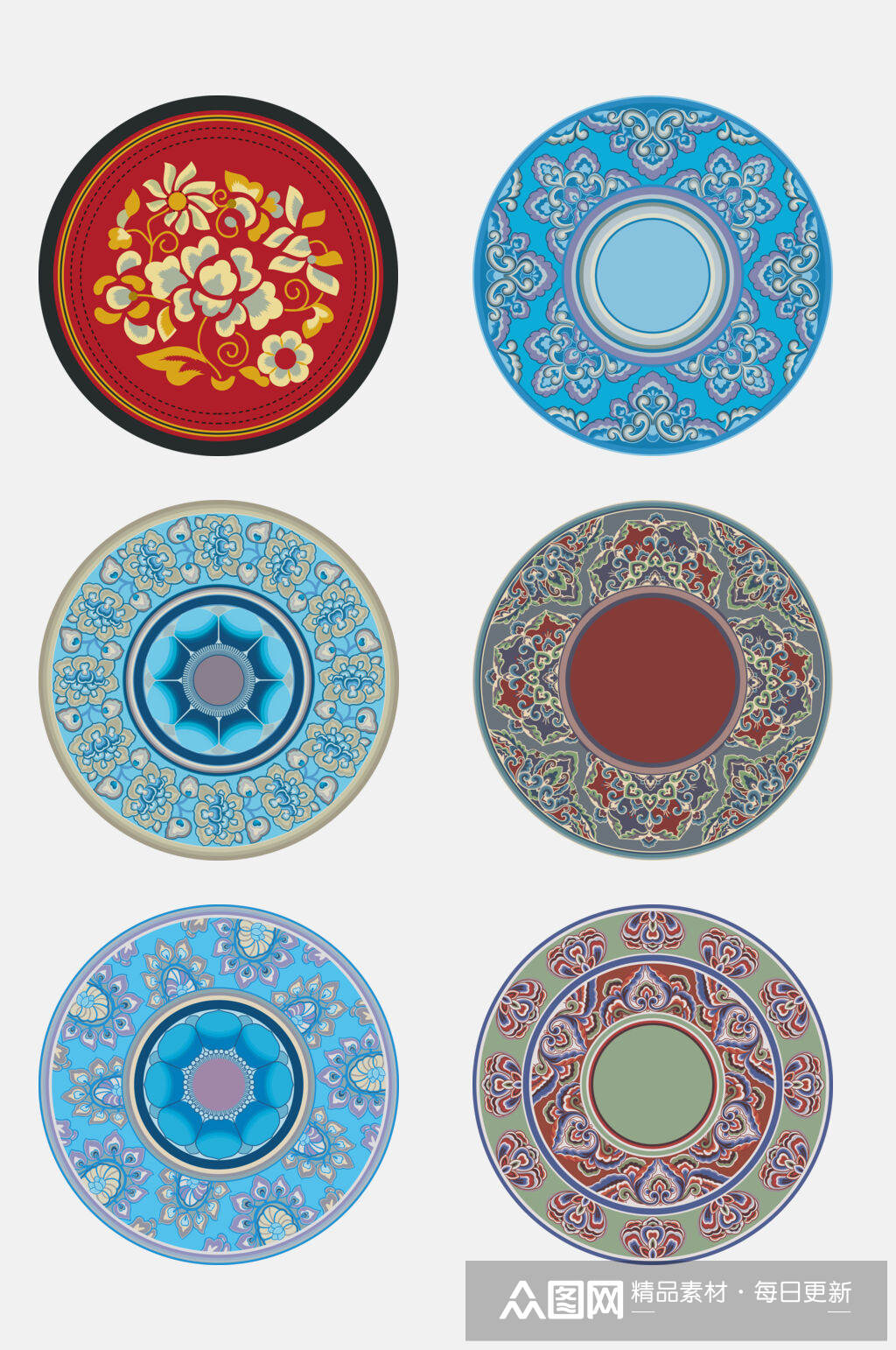 古代圆形刺绣图案免抠元素