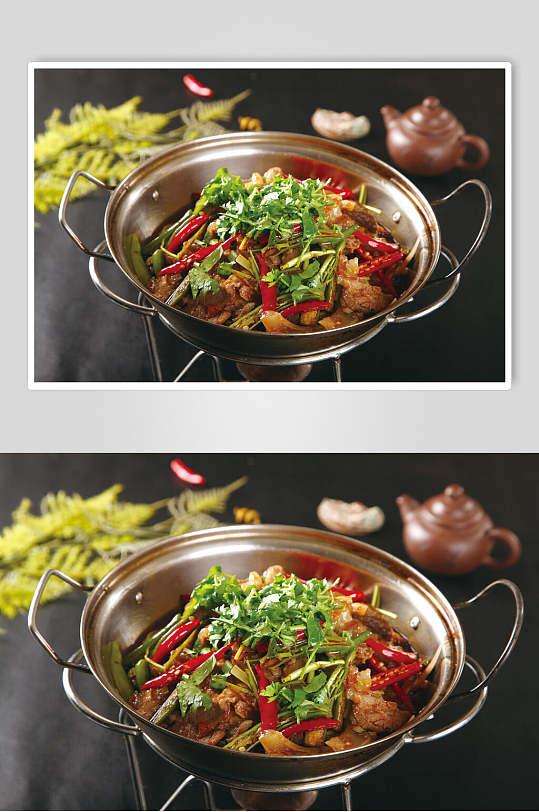 干锅带皮牛肉食品高清图片