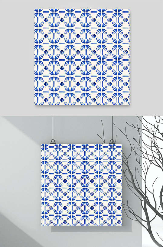 蓝白时尚花纹图案素材元素