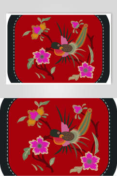 古典红色中国风圆形花鸟花纹素材