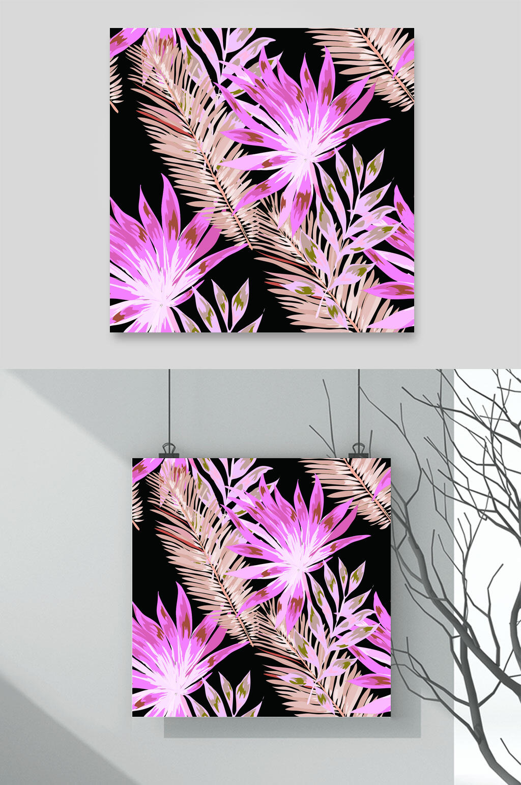紫色渐变复古植物花卉背景素材素材