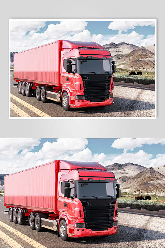 红色物流货车运输场景图片素材